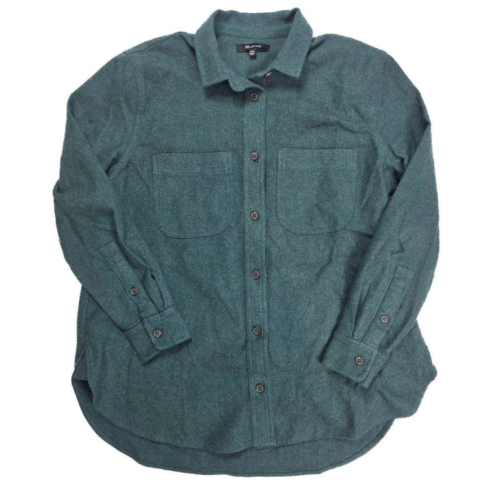 Madewell Green Flannel Ex Boyfriend Button Up Long Sleeve Shirt Women's Size XXS